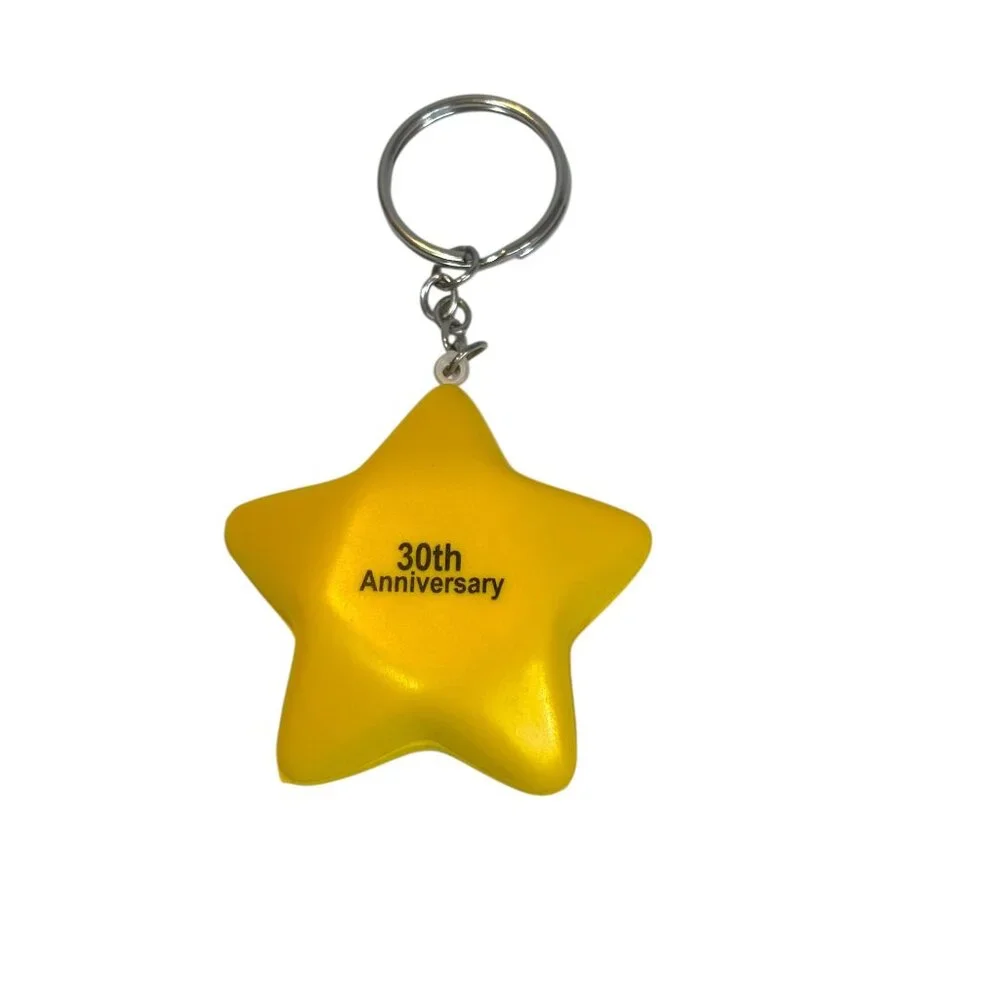 feEbay 30th Anniversary Yellow Star Keychain W Silver Ring Squishy Stress Star